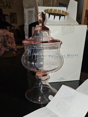 Vintage Princess House Rose-Tinted Glass Apothecary Jar with Lid
